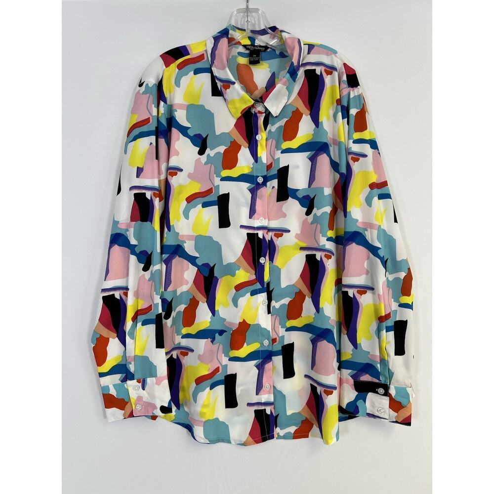 Millennium Abstract Print Blouse Womens Sz 3X Long Sleeve Button Down Shirt